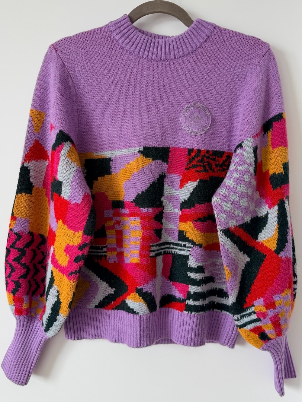FARM RIO Lilac Geometric Pattern Crewneck Sweater - Picture 5 of 11